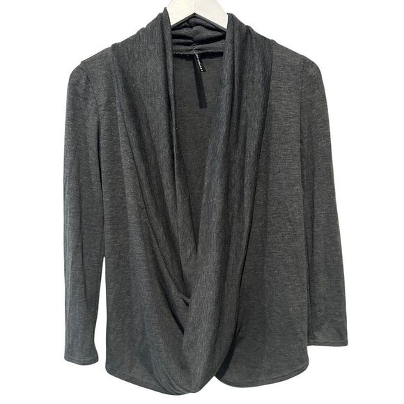 Rags and Couture Tops - Small Gray Sweater Shawl Collar Draped Front Long Sleeve Work Office Blouse Top